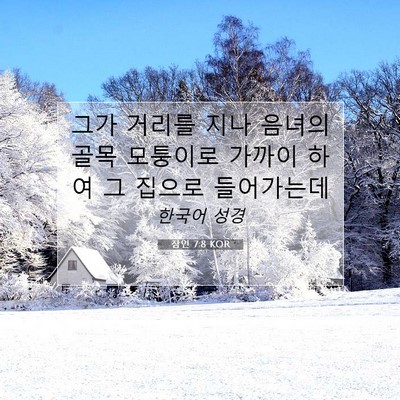 Picture 07 - 잠언 7:8 KOR - 그가 거리를 지나 음녀의 골목 - Bible Verse Picture