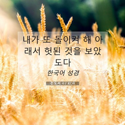 Picture 07 - 전도서 4:7 KOR - 내가 또 돌이켜 해 아래서 헛된 것을 - Bible Verse Picture