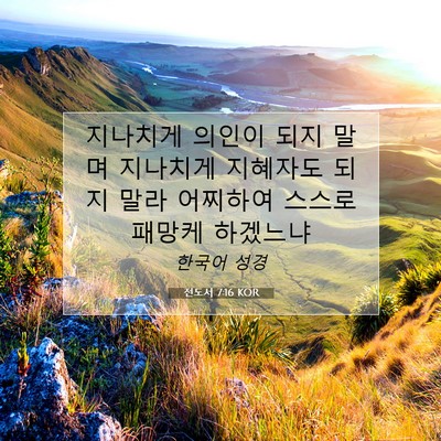 Picture 07 - 전도서 7:16 KOR - 지나치게 의인이 되지 말며 지나치게 - Bible Verse Picture