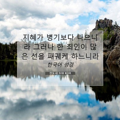 Picture 07 - 전도서 9:18 KOR - 지혜가 병기보다 나으니라 그러나 한 - Bible Verse Picture
