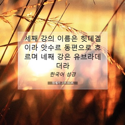 Picture 07 - 창세기 2:14 KOR - 세째 강의 이름은 힛데겔이라 앗수르 - Bible Verse Picture