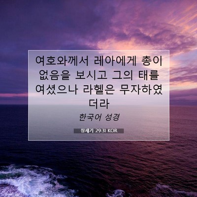 Picture 07 - 창세기 29:31 KOR - 여호와께서 레아에게 총이 없음을 - Bible Verse Picture