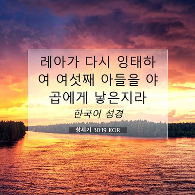 Picture 07 - 창세기 30:19 KOR - 레아가 다시 잉태하여 여섯째 아들을 - Bible Verse Picture