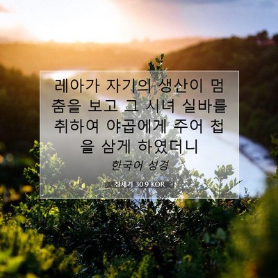 Picture 07 - 창세기 30:9 KOR - 레아가 자기의 생산이 멈춤을 보고 - Bible Verse Picture