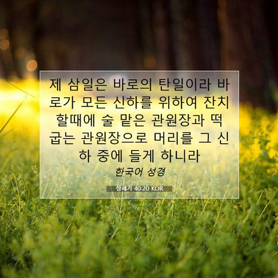 Picture 07 - 창세기 40:20 KOR - 제 삼일은 바로의 탄일이라 바로가 - Bible Verse Picture