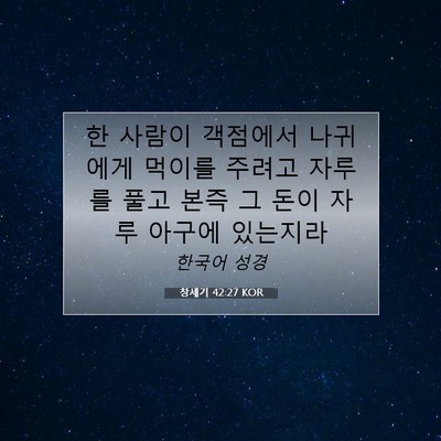Picture 07 - 창세기 42:27 KOR - 한 사람이 객점에서 나귀에게 먹이를 - Bible Verse Picture