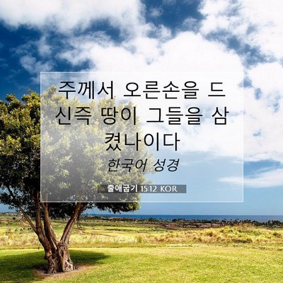 Picture 07 - 출애굽기 15:12 KOR - 주께서 오른손을 드신즉 땅이 그들을 - Bible Verse Picture