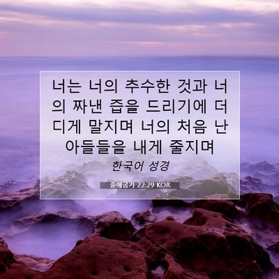 Picture 07 - 출애굽기 22:29 KOR - 너는 너의 추수한 것과 너의 짜낸 - Bible Verse Picture