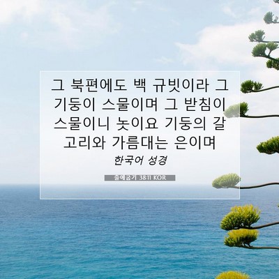 Picture 07 - 출애굽기 38:11 KOR - 그 북편에도 백 규빗이라 그 기둥이 - Bible Verse Picture