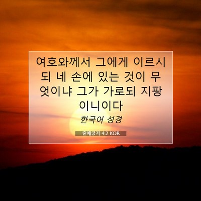 Picture 07 - 출애굽기 4:2 KOR - 여호와께서 그에게 이르시되 네 손에 - Bible Verse Picture