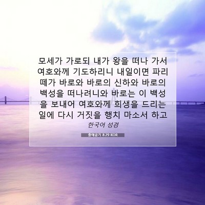 Picture 07 - 출애굽기 8:29 KOR - 모세가 가로되 내가 왕을 떠나 가서 - Bible Verse Picture