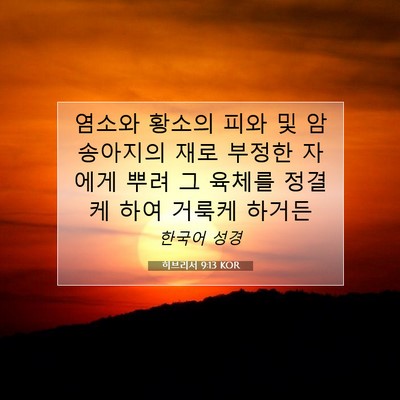Picture 07 - 히브리서 9:13 KOR - 염소와 황소의 피와 및 암송아지의 - Bible Verse Picture