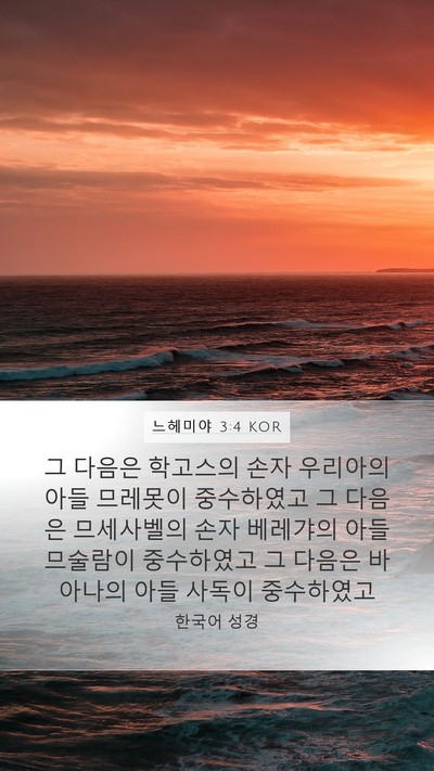 느헤미야 3:4 KOR Mobile Phone Wallpaper - 그 다음은 학고스의 손자 우리아의 - Mobile Bible Verse Wallpaper