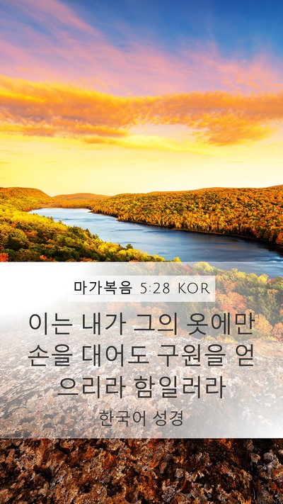 마가복음 5:28 KOR Mobile Phone Wallpaper - 이는 내가 그의 옷에만 손을 대어도 - Mobile Bible Verse Wallpaper