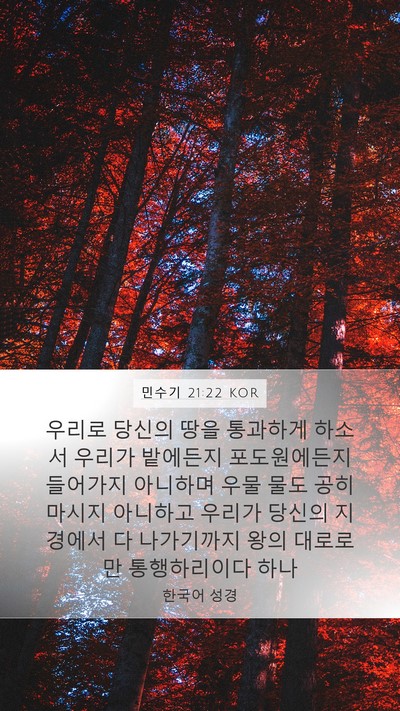민수기 21:22 KOR Mobile Phone Wallpaper - 우리로 당신의 땅을 통과하게 하소서 - Mobile Bible Verse Wallpaper