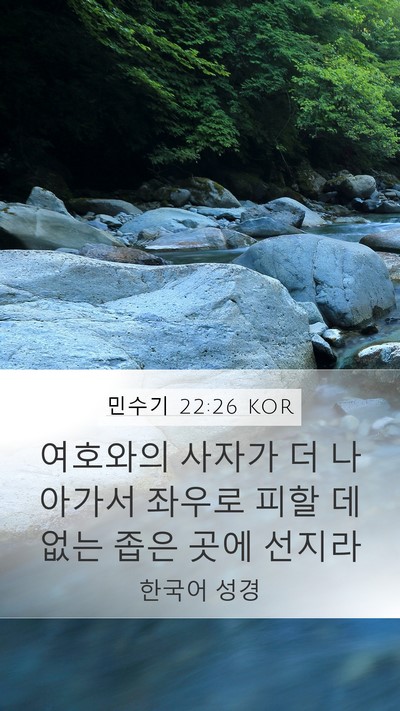 민수기 22:26 KOR Mobile Phone Wallpaper - 여호와의 사자가 더 나아가서 좌우로 - Mobile Bible Verse Wallpaper