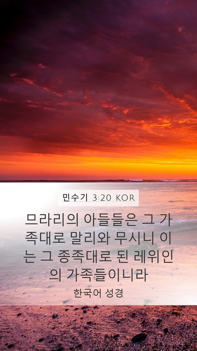 민수기 3:20 KOR Mobile Phone Wallpaper - 므라리의 아들들은 그 가족대로 - Mobile Bible Verse Wallpaper
