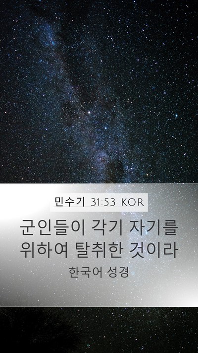 민수기 31:53 KOR Mobile Phone Wallpaper - 군인들이 각기 자기를 위하여 탈취한 - Mobile Bible Verse Wallpaper
