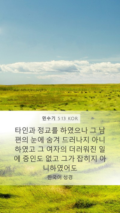 민수기 5:13 KOR Mobile Phone Wallpaper - 타인과 정교를 하였으나 그 남편의 - Mobile Bible Verse Wallpaper