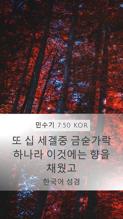 민수기 7:50 KOR Mobile Phone Wallpaper - 또 십 세겔중 금숟가락 하나라 - Mobile Bible Verse Wallpaper