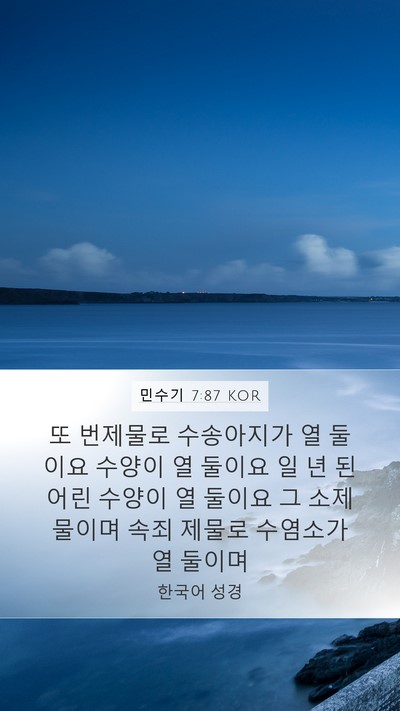 민수기 7:87 KOR Mobile Phone Wallpaper - 또 번제물로 수송아지가 열 둘이요 - Mobile Bible Verse Wallpaper
