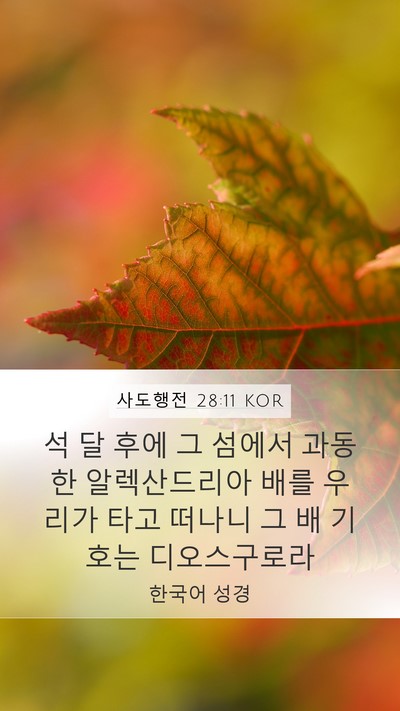 사도행전 28:11 KOR Bible Verse Image