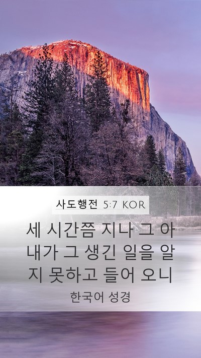 사도행전 5:7 KOR Mobile Phone Wallpaper - 세 시간쯤 지나 그 아내가 그 생긴 - Mobile Bible Verse Wallpaper
