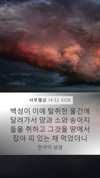 사무엘상 14:32 KOR Mobile Phone Wallpaper - 백성이 이에 탈취한 물건에 달려가서 - Mobile Bible Verse Wallpaper