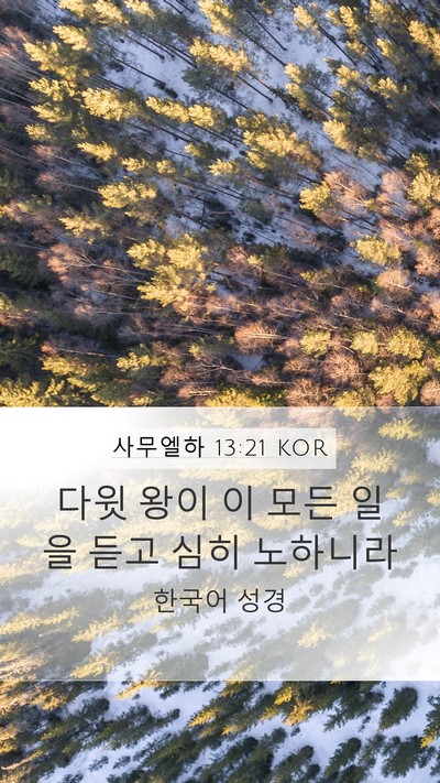 사무엘하 13:21 KOR Mobile Phone Wallpaper - 다윗 왕이 이 모든 일을 듣고 심히 - Mobile Bible Verse Wallpaper