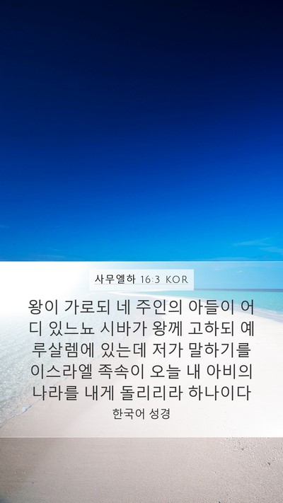 사무엘하 16:3 KOR Mobile Phone Wallpaper - 왕이 가로되 네 주인의 아들이 어디 - Mobile Bible Verse Wallpaper