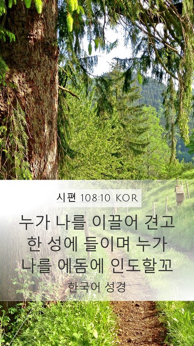 시편 108:10 KOR Mobile Phone Wallpaper - 누가 나를 이끌어 견고한 성에 - Mobile Bible Verse Wallpaper