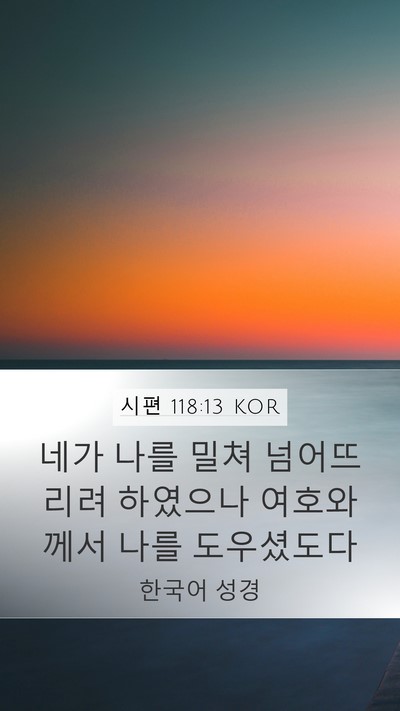 시편 118:13 KOR Mobile Phone Wallpaper - 네가 나를 밀쳐 넘어뜨리려 하였으나 - Mobile Bible Verse Wallpaper
