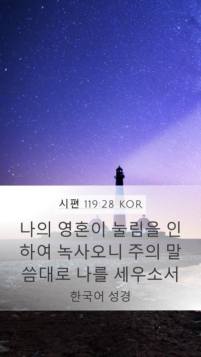 시편 119:28 KOR Mobile Phone Wallpaper - 나의 영혼이 눌림을 인하여 녹사오니 - Mobile Bible Verse Wallpaper