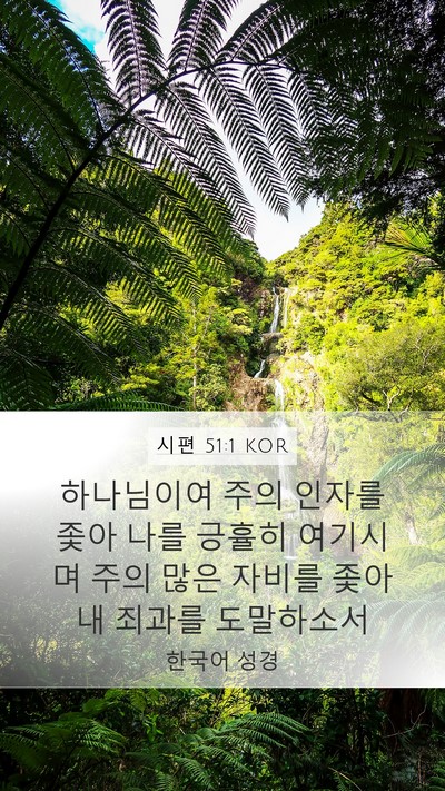 시편 51:1 KOR Mobile Phone Wallpaper - 하나님이여 주의 인자를 좇아 나를 - Mobile Bible Verse Wallpaper