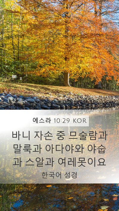 에스라 10:29 KOR Mobile Phone Wallpaper - 바니 자손 중 므술람과 말룩과 - Mobile Bible Verse Wallpaper