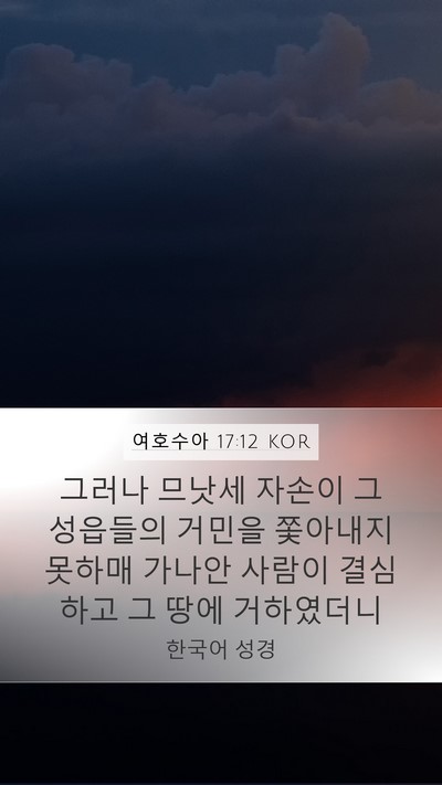 여호수아 17:12 KOR Mobile Phone Wallpaper - 그러나 므낫세 자손이 그 성읍들의 - Mobile Bible Verse Wallpaper