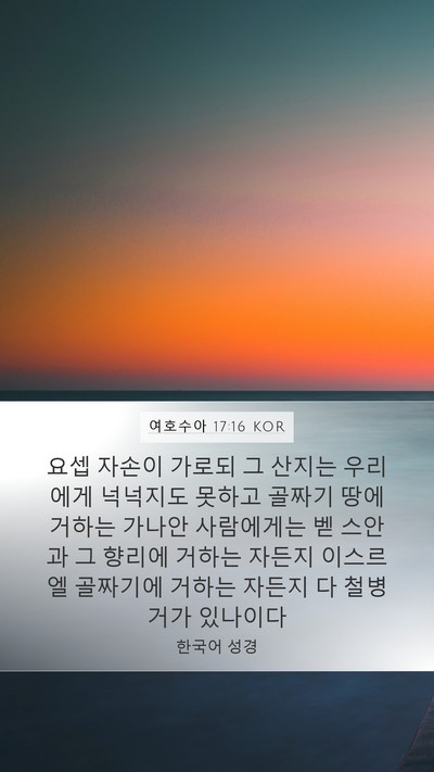 여호수아 17:16 KOR Mobile Phone Wallpaper - 요셉 자손이 가로되 그 산지는 - Mobile Bible Verse Wallpaper