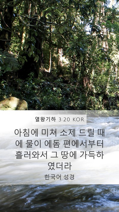 열왕기하 3:20 KOR Mobile Phone Wallpaper - 아침에 미쳐 소제 드릴 때에 물이 - Mobile Bible Verse Wallpaper