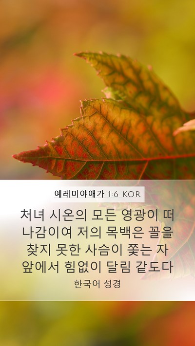 예레미야애가 1:6 KOR Mobile Phone Wallpaper - 처녀 시온의 모든 영광이 떠나감이여 - Mobile Bible Verse Wallpaper