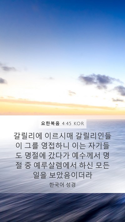 요한복음 4:45 KOR Mobile Phone Wallpaper - 갈릴리에 이르시매 갈릴리인들이 - Mobile Bible Verse Wallpaper