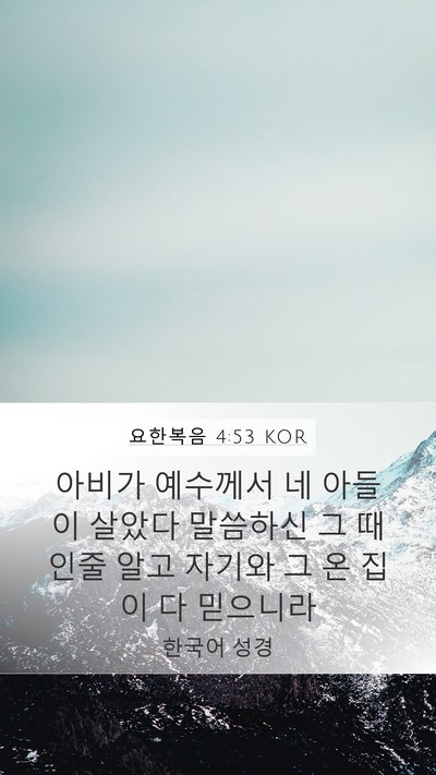 요한복음 4:53 KOR Mobile Phone Wallpaper - 아비가 예수께서 네 아들이 살았다 - Mobile Bible Verse Wallpaper