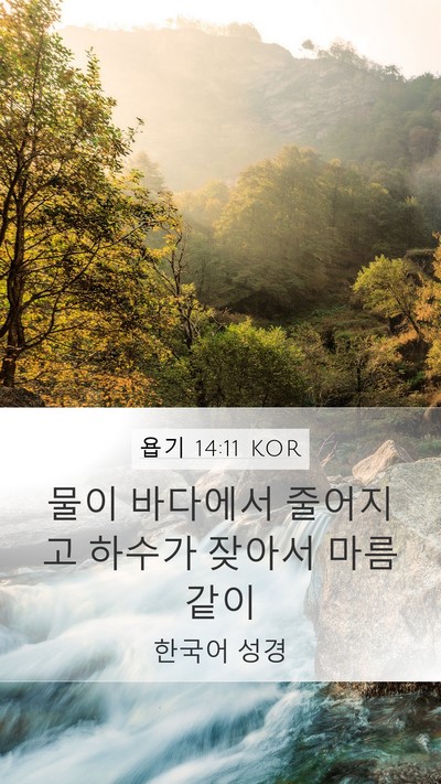 욥기 14:11 KOR Mobile Phone Wallpaper - 물이 바다에서 줄어지고 하수가 - Mobile Bible Verse Wallpaper