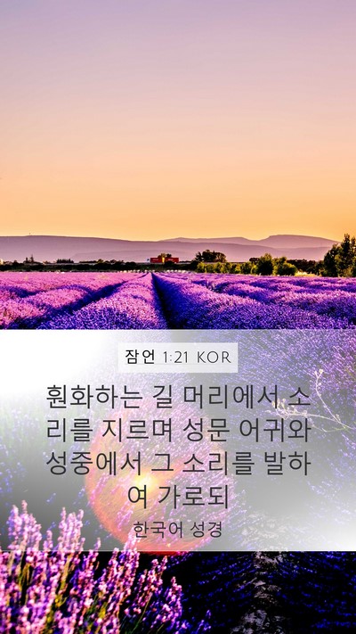 잠언 1:21 KOR Mobile Phone Wallpaper - 훤화하는 길 머리에서 소리를 지르며 - Mobile Bible Verse Wallpaper