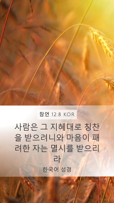 잠언 12:8 KOR Mobile Phone Wallpaper - 사람은 그 지혜대로 칭찬을 - Mobile Bible Verse Wallpaper