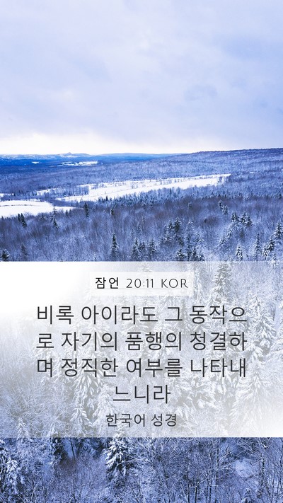 잠언 20:11 KOR Mobile Phone Wallpaper - 비록 아이라도 그 동작으로 자기의 - Mobile Bible Verse Wallpaper