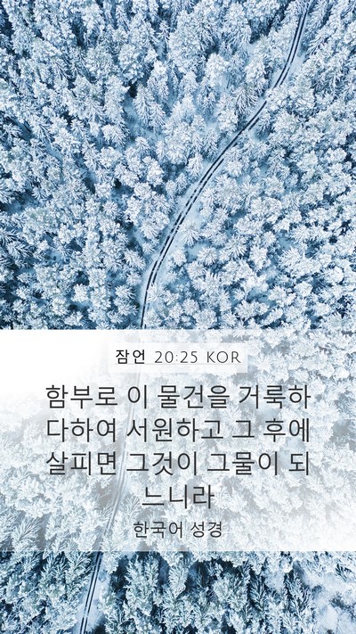 잠언 20:25 KOR Mobile Phone Wallpaper - 함부로 이 물건을 거룩하다하여 - Mobile Bible Verse Wallpaper