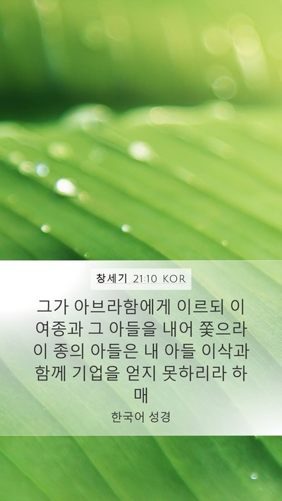 창세기 21:10 KOR Mobile Phone Wallpaper - 그가 아브라함에게 이르되 이 여종과 - Mobile Bible Verse Wallpaper