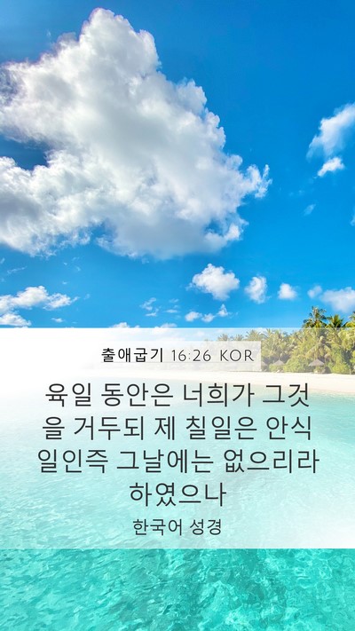 출애굽기 16:26 KOR Mobile Phone Wallpaper - 육일 동안은 너희가 그것을 거두되 - Mobile Bible Verse Wallpaper